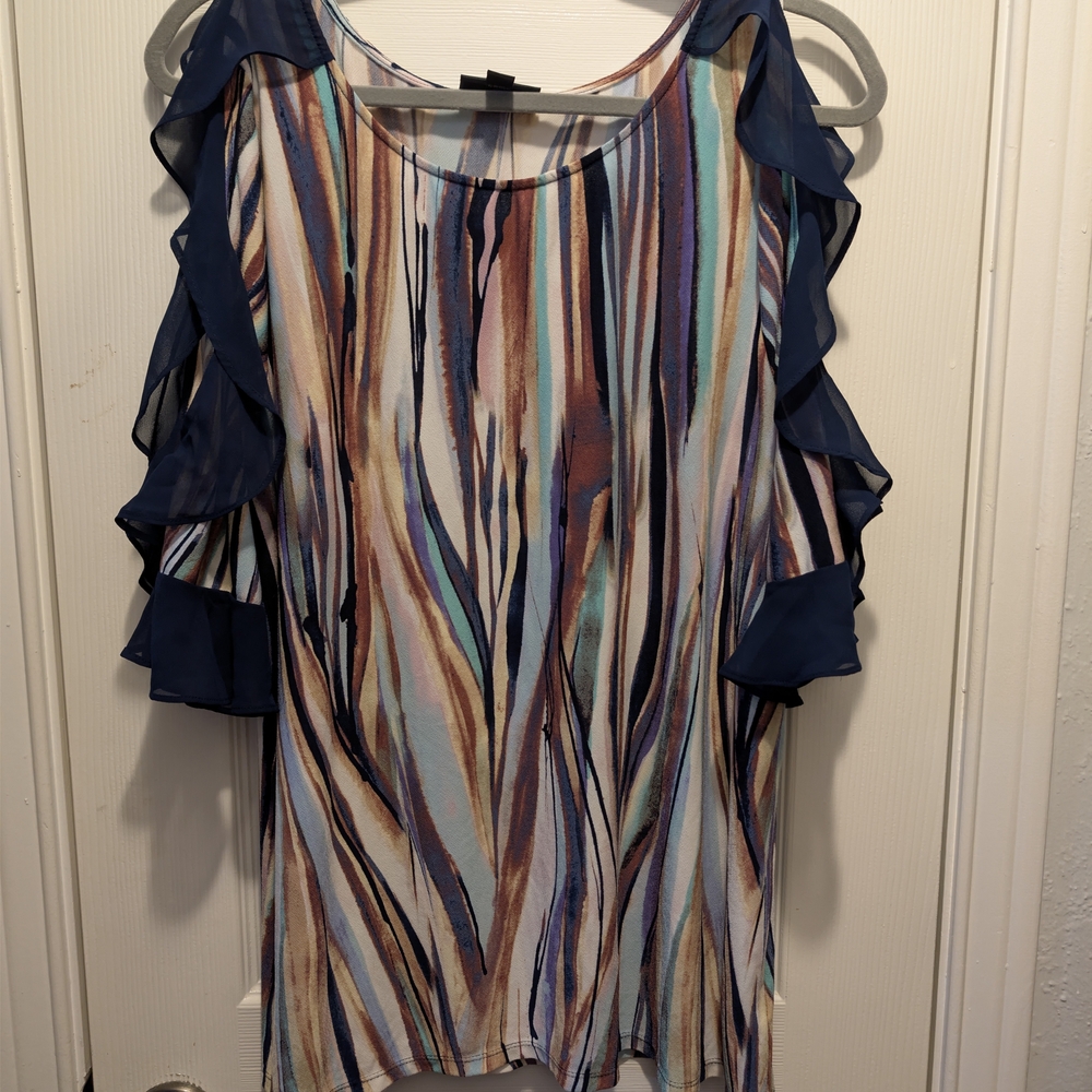 ❌Sold❌- BOLD elements Vibrant Striped Ruffle Sleeve Blouse